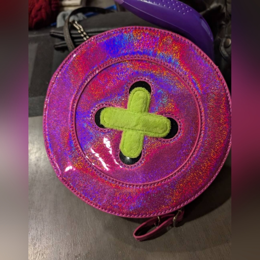 Holographic Pink and Green Button Bag